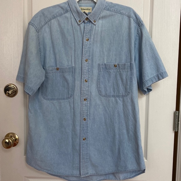 St. John's Bay Short Sleeve Button-Down Check Shirt, Men's XL cotton blue type Vintage Second Hand